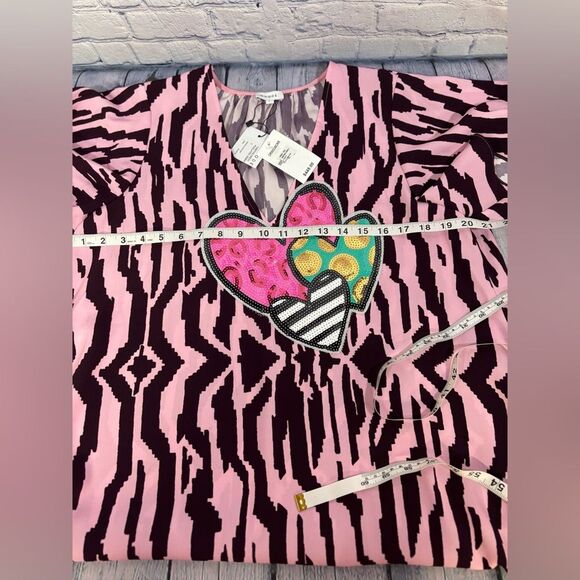 Rhode Tabitha Pink Purple Pixilated Zebra Print Hearts Applique Mini Dress S - Picture 14 of 15